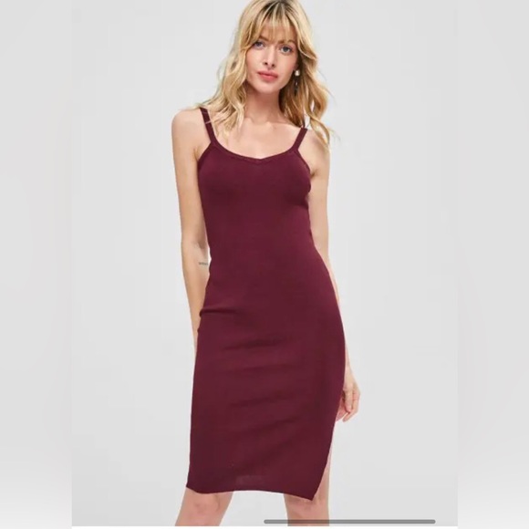 Side Slit Sleeveless Knitted Dress - Red Wine - Picture 3 of 8